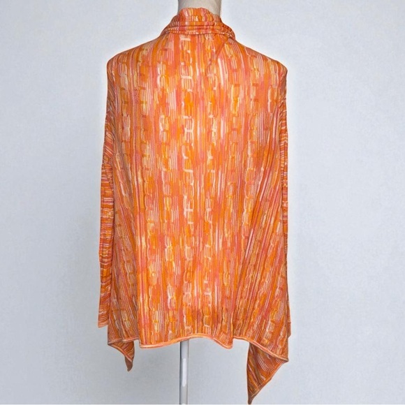 PECK & PECK Open Front Long Sleeve Scarf Like Cardigan Orange Striped XL - Picture 2 of 5
